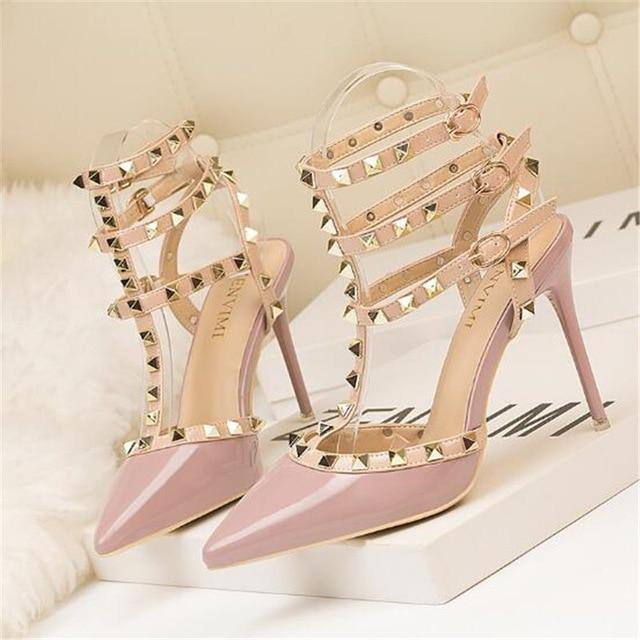 Rivet Ankle Buckle Women's High Heels