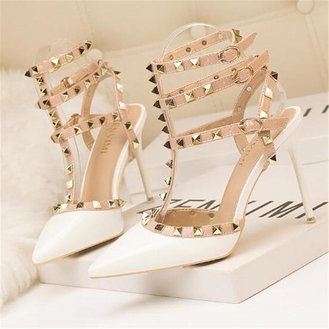 Rivet Ankle Buckle Women's High Heels