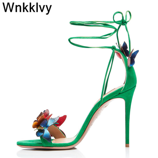 Sandals Women Butterfly flower decoration high heels Party dress shoes Woman ankle strap zapatos de mujer gladiator sandalias