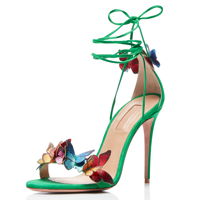 Sandals Women Butterfly flower decoration high heels Party dress shoes Woman ankle strap zapatos de mujer gladiator sandalias