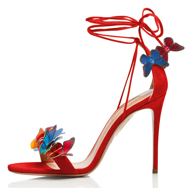 Sandals Women Butterfly flower decoration high heels Party dress shoes Woman ankle strap zapatos de mujer gladiator sandalias