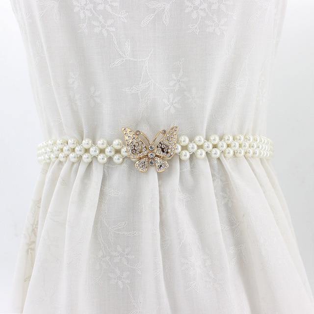Pearl belt: Rhinestone Elastic Belt with Pearls