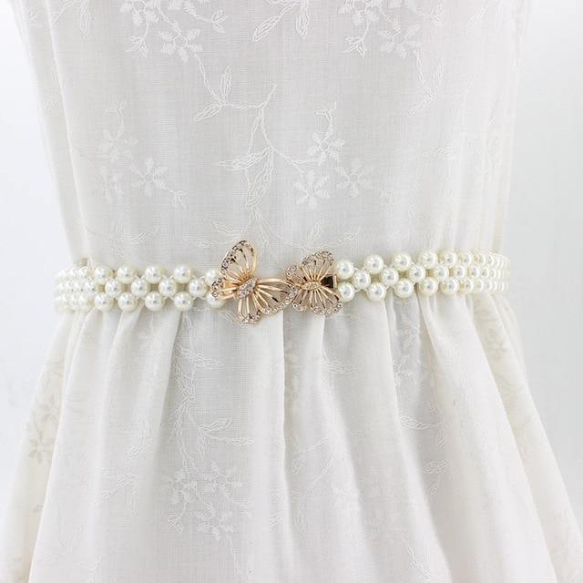 Pearl belt: Rhinestone Elastic Belt with Pearls