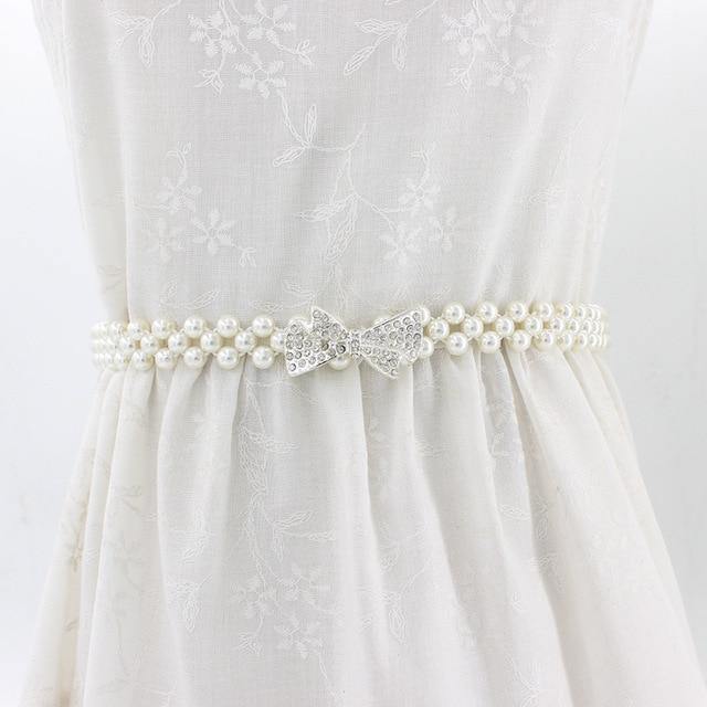 Pearl belt: Rhinestone Elastic Belt with Pearls