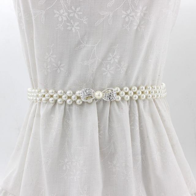 Pearl belt: Rhinestone Elastic Belt with Pearls