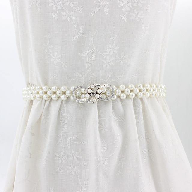 Pearl belt: Rhinestone Elastic Belt with Pearls