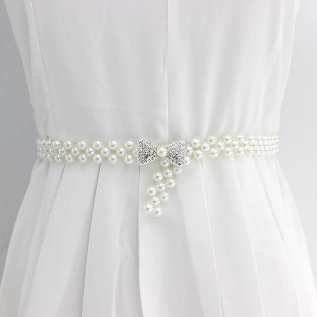 Pearl belt: Rhinestone Elastic Belt with Pearls