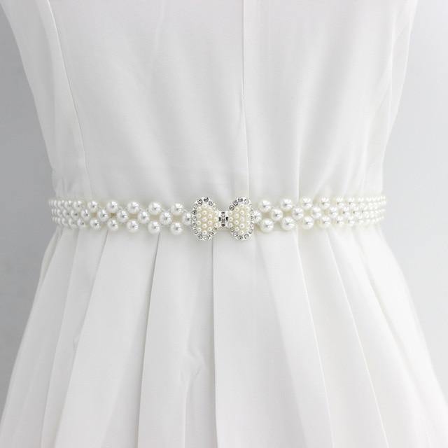 Pearl belt: Rhinestone Elastic Belt with Pearls