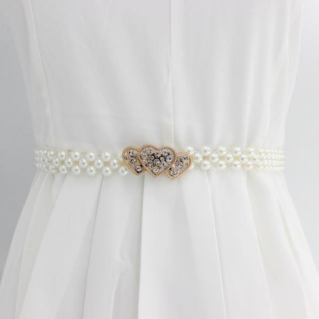 Pearl belt: Rhinestone Elastic Belt with Pearls