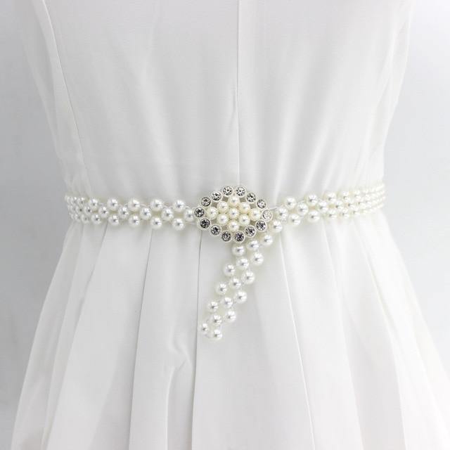 Pearl belt: Rhinestone Elastic Belt with Pearls