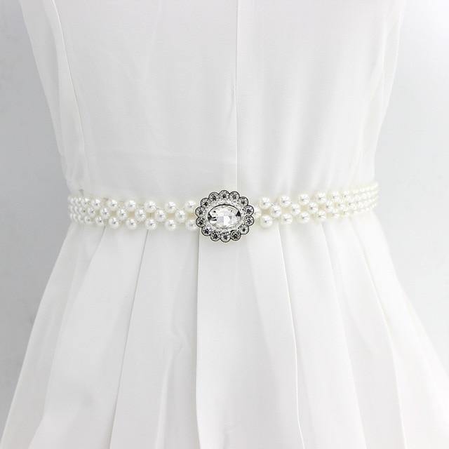 Pearl belt: Rhinestone Elastic Belt with Pearls