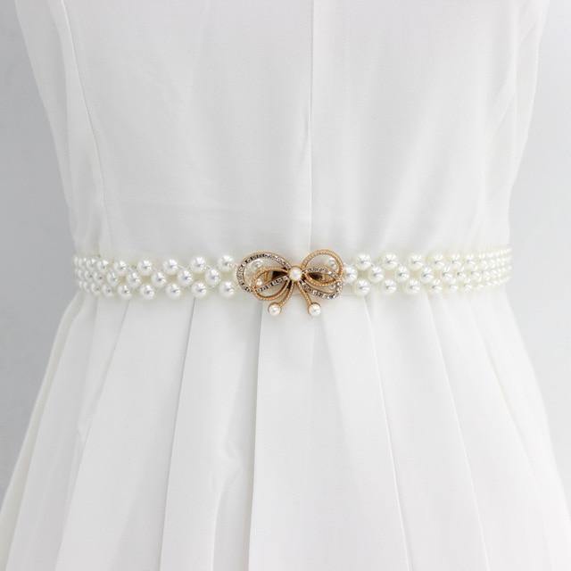 Pearl belt: Rhinestone Elastic Belt with Pearls