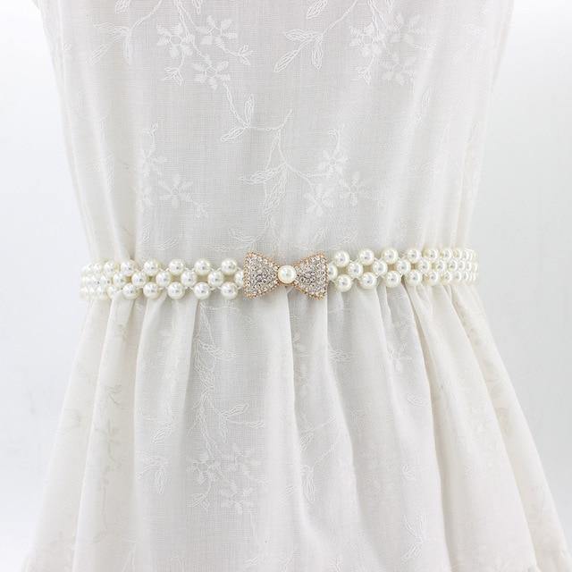 Pearl belt: Rhinestone Elastic Belt with Pearls