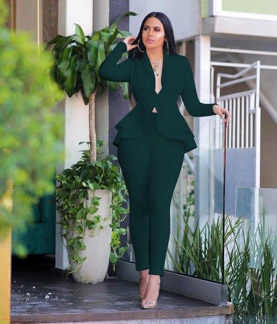 greatexpectation Sexy Two Piece Sets for Women Blue V Neck Long Sleeve freeshipping - greatexpectation