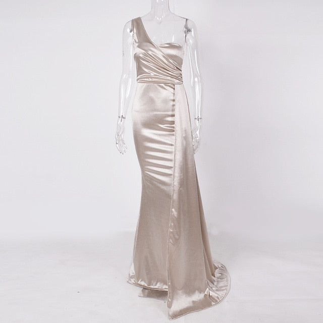 One Shoulder Party Sexy Satin Maxi Dress