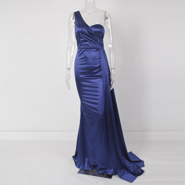 One Shoulder Party Sexy Satin Maxi Dress
