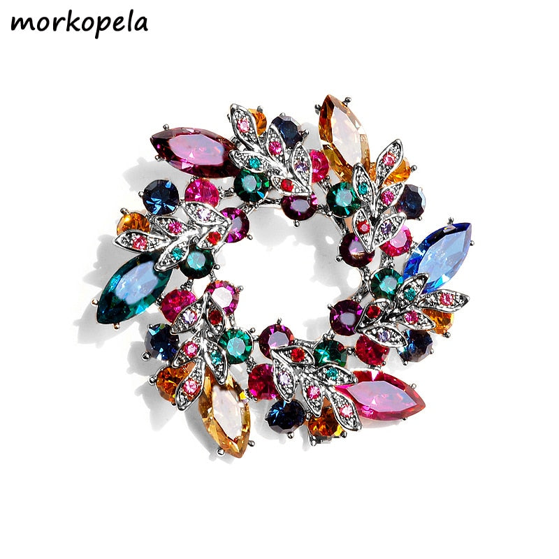greatexpectation Morkopela Big Flower Crystal Brooch for Women Fashion Brooch Pin Bouquet Rhinestone Brooches and Pins Scarf Clip Jewelry