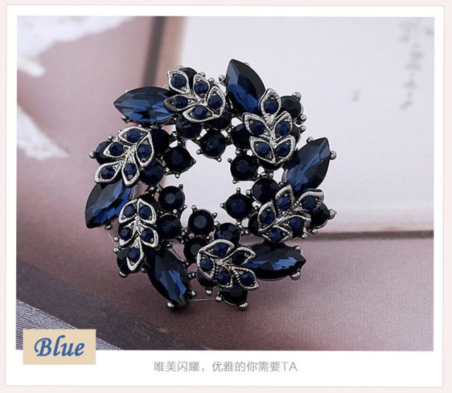 Morkopela Big Flower Crystal Brooch For Women Fashion Brooch Pin Bouquet Rhinestone Brooches And Pins Scarf Clip Jewelry