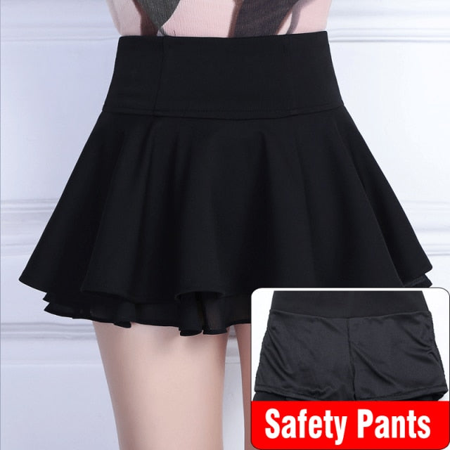 Women's High Waist Stretch Chiffon Miniskirt Summer New Style Sweet and Cute Black White Pleated Skirt Student Fluffy Skirt