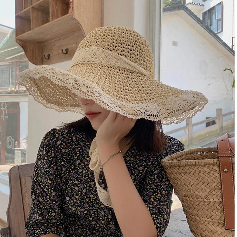 Breathable Lace Foldable Handmade Straw Hat