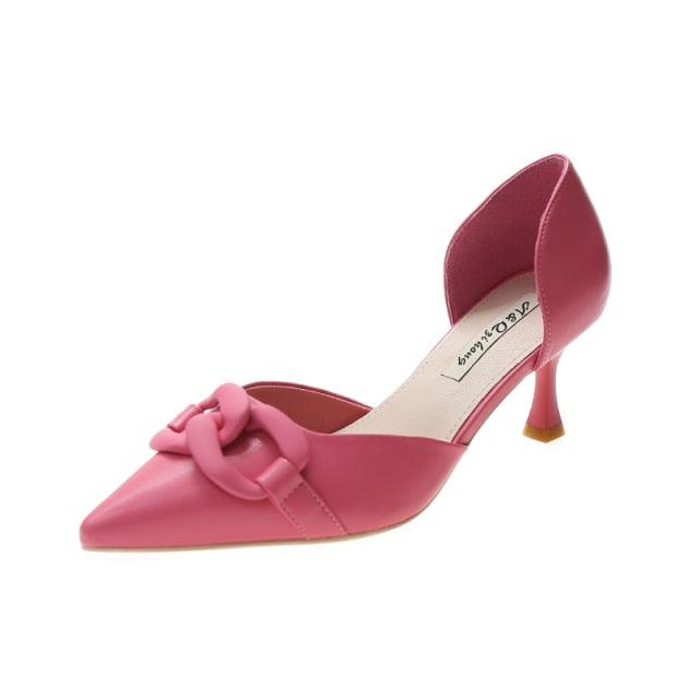 Fashion Pumps Pointed Toe Metal Chain Sweet Style