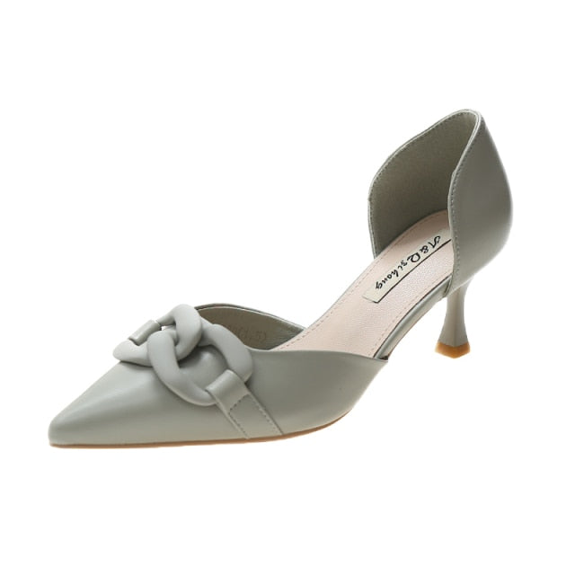 Fashion Pumps Pointed Toe Metal Chain Sweet Style
