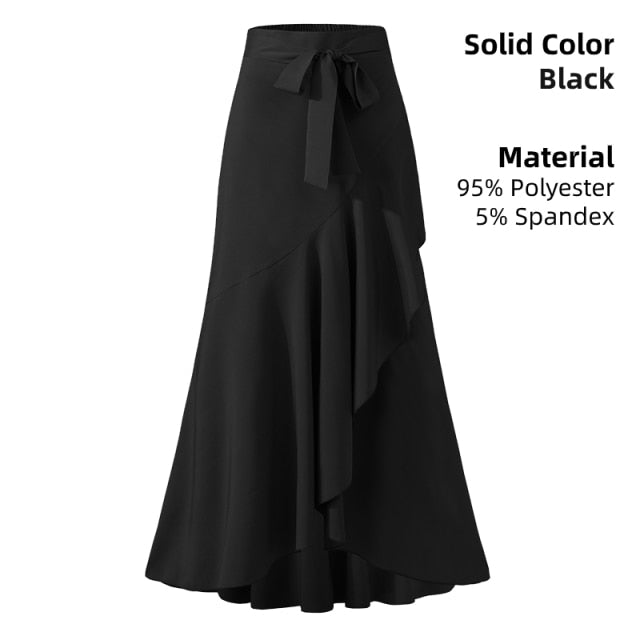 Elegant Women Long Skirt Spring High Waist OL Belted Fishtail Faldas Larga Celmia Ladies Casual Street Ruffles Party Maxi Jupes