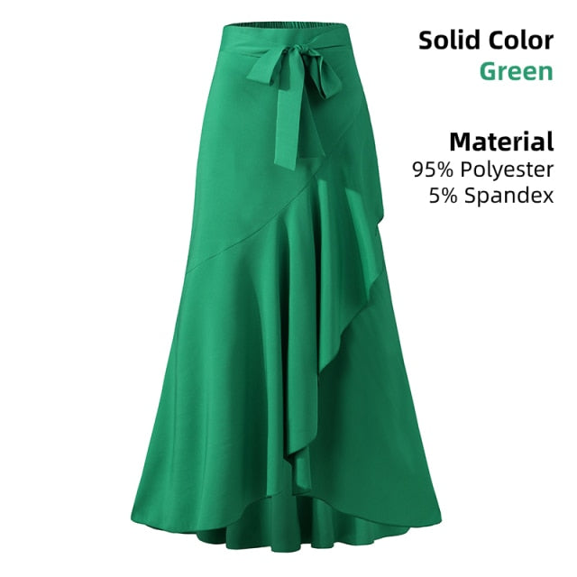 Elegant Women Long Skirt Spring High Waist OL Belted Fishtail Faldas Larga Celmia Ladies Casual Street Ruffles Party Maxi Jupes