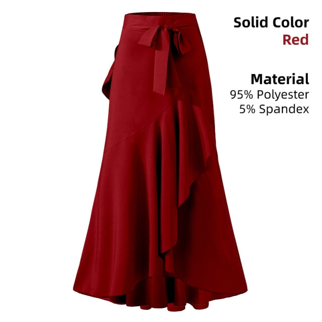 Elegant Women Long Skirt Spring High Waist OL Belted Fishtail Faldas Larga Celmia Ladies Casual Street Ruffles Party Maxi Jupes