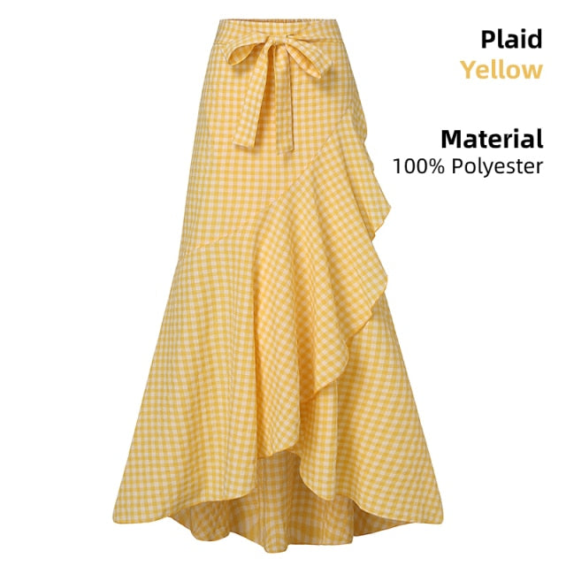 Elegant Women Long Skirt Spring High Waist OL Belted Fishtail Faldas Larga Celmia Ladies Casual Street Ruffles Party Maxi Jupes