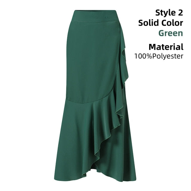 Elegant Women Long Skirt Spring High Waist OL Belted Fishtail Faldas Larga Celmia Ladies Casual Street Ruffles Party Maxi Jupes
