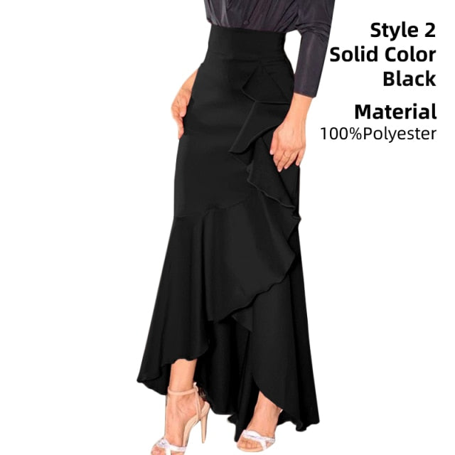Elegant Women Long Skirt Spring High Waist OL Belted Fishtail Faldas Larga Celmia Ladies Casual Street Ruffles Party Maxi Jupes