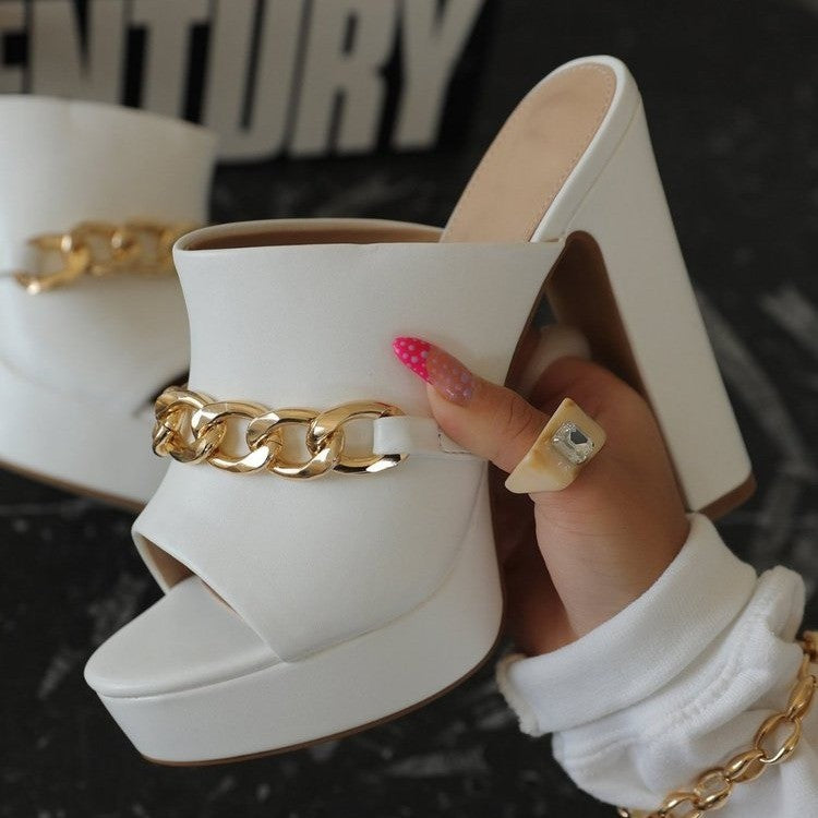 Trendy Platform Chunky Super High Heels Women Chain