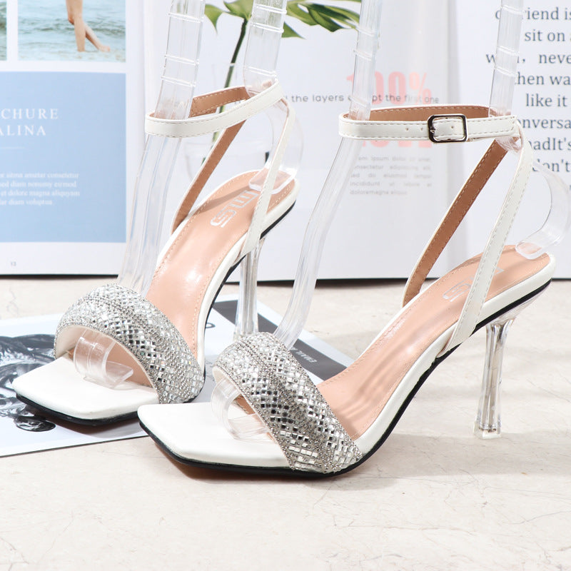 Sandals Rhinestone High Heels Strappy Sliver Wedding Shoes