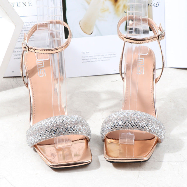 Sandals Rhinestone High Heels Strappy Sliver Wedding Shoes
