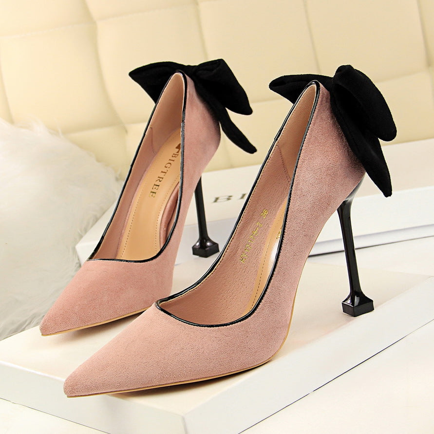 Fashion Bowknot Suede Pointed Toe
