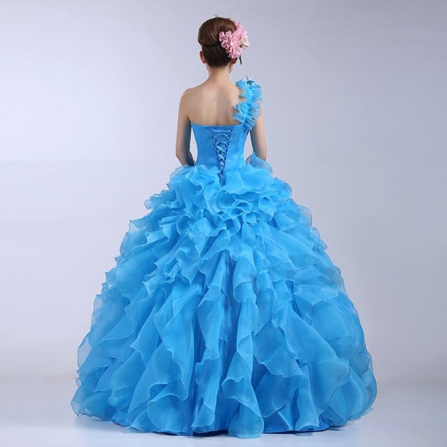 Ball gown dresses: Ruffle Rhinestone Evening Gown