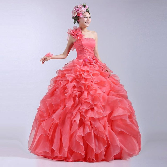 Ball gown dresses: Ruffle Rhinestone Evening Gown