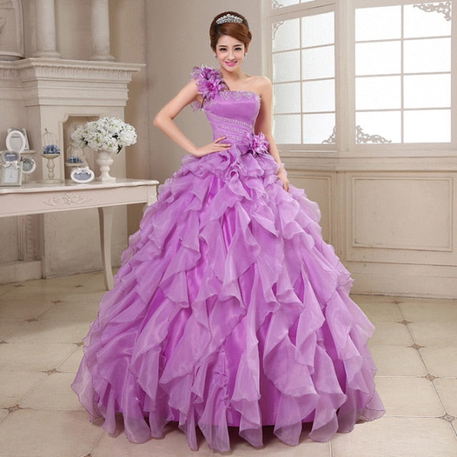 Ball gown dresses: Ruffle Rhinestone Evening Gown