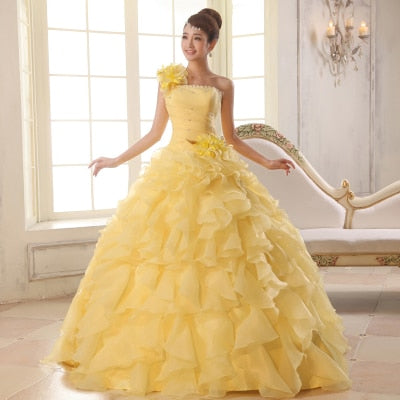 Ball gown dresses: Ruffle Rhinestone Evening Gown