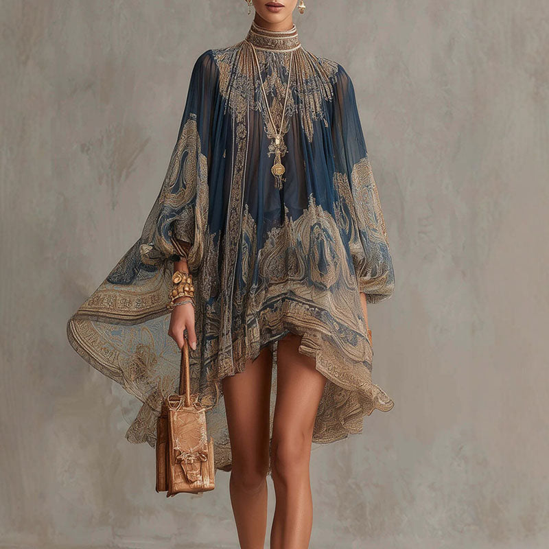 High neck printed dress