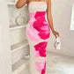 Strapless pink floral midi dress