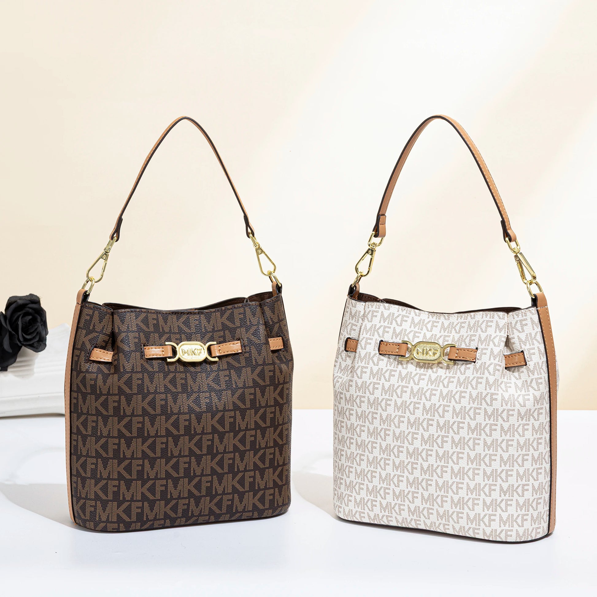 Tan trim shoulder bag