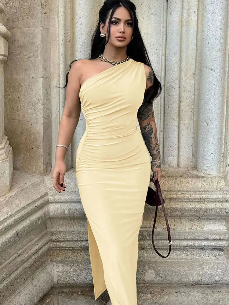 Yellow one shoulder dress