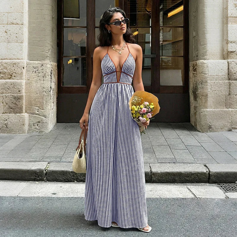 Sleeveless Striped Maxi Dress