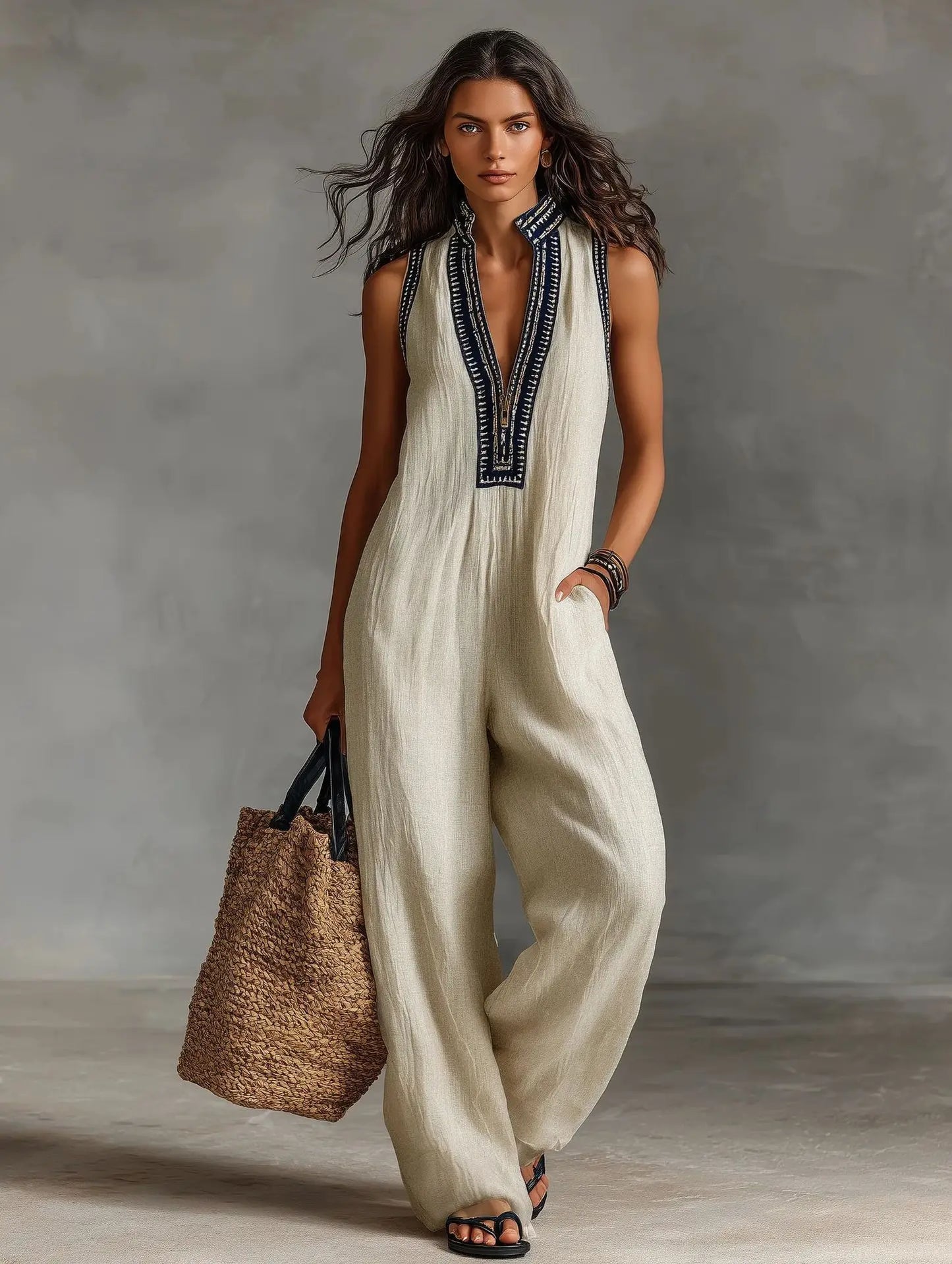 Boho embroidered jumpsuit