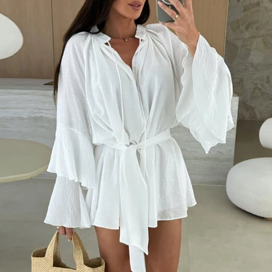 White bell sleeve tunic top