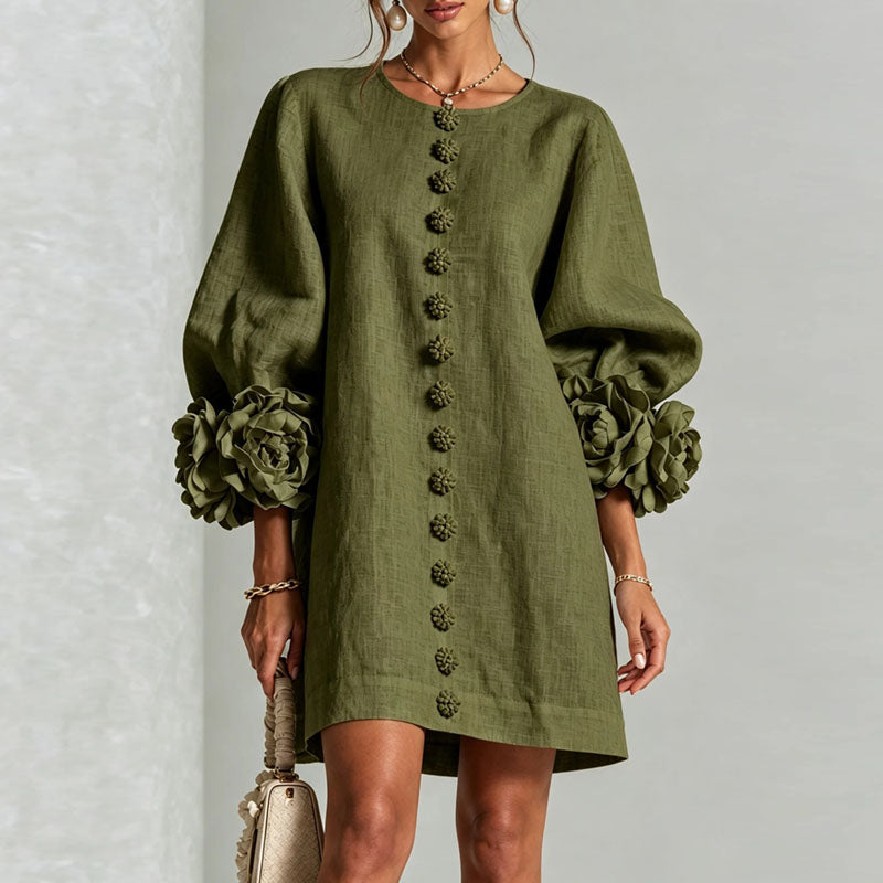 Green flower cuff mini dress