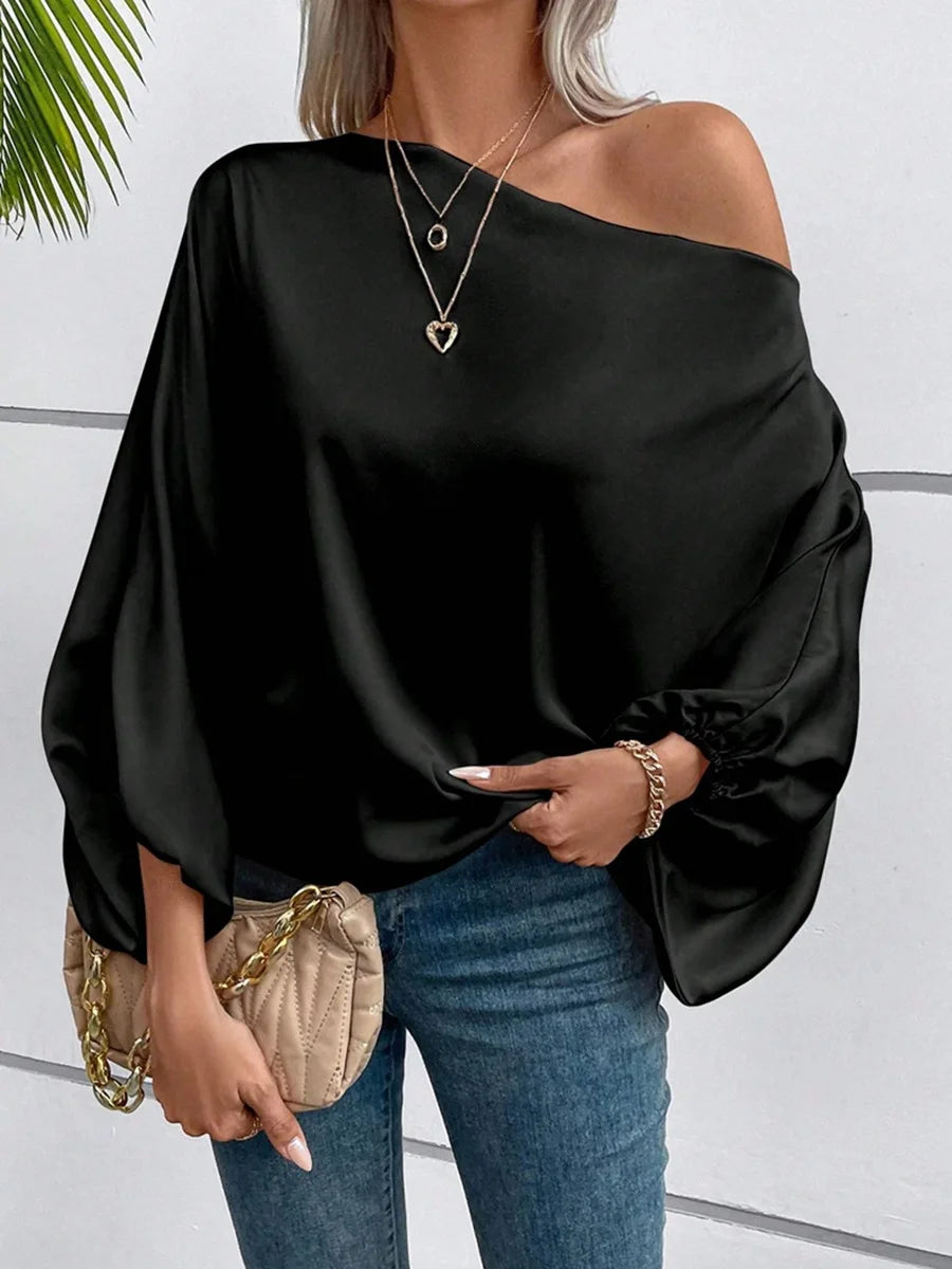 Black satin look blouse
