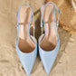 Slim heel blue slingback pumps